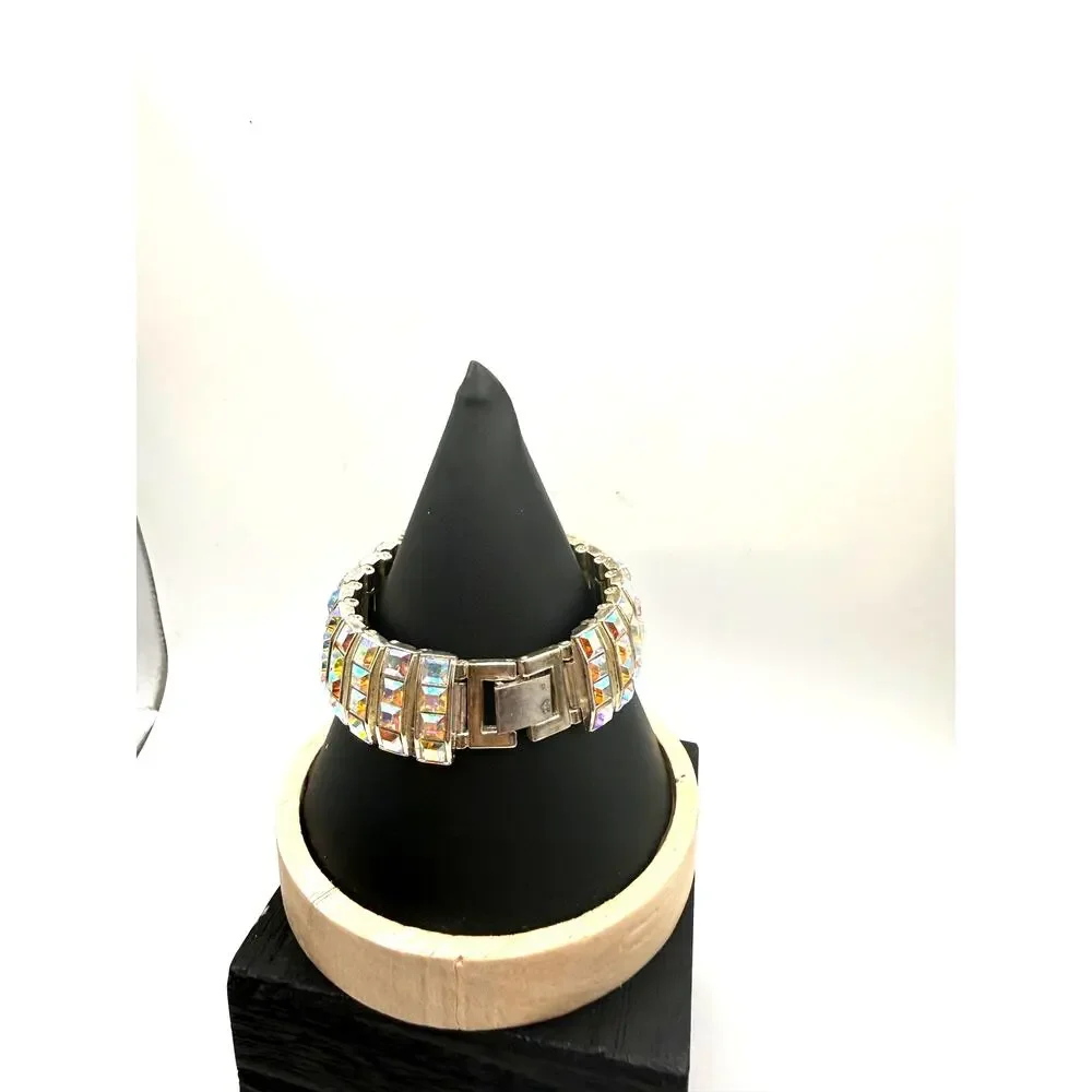 Geneva Aurora Borealis Rhinestone Encrusted Rectangular Ladies Watch